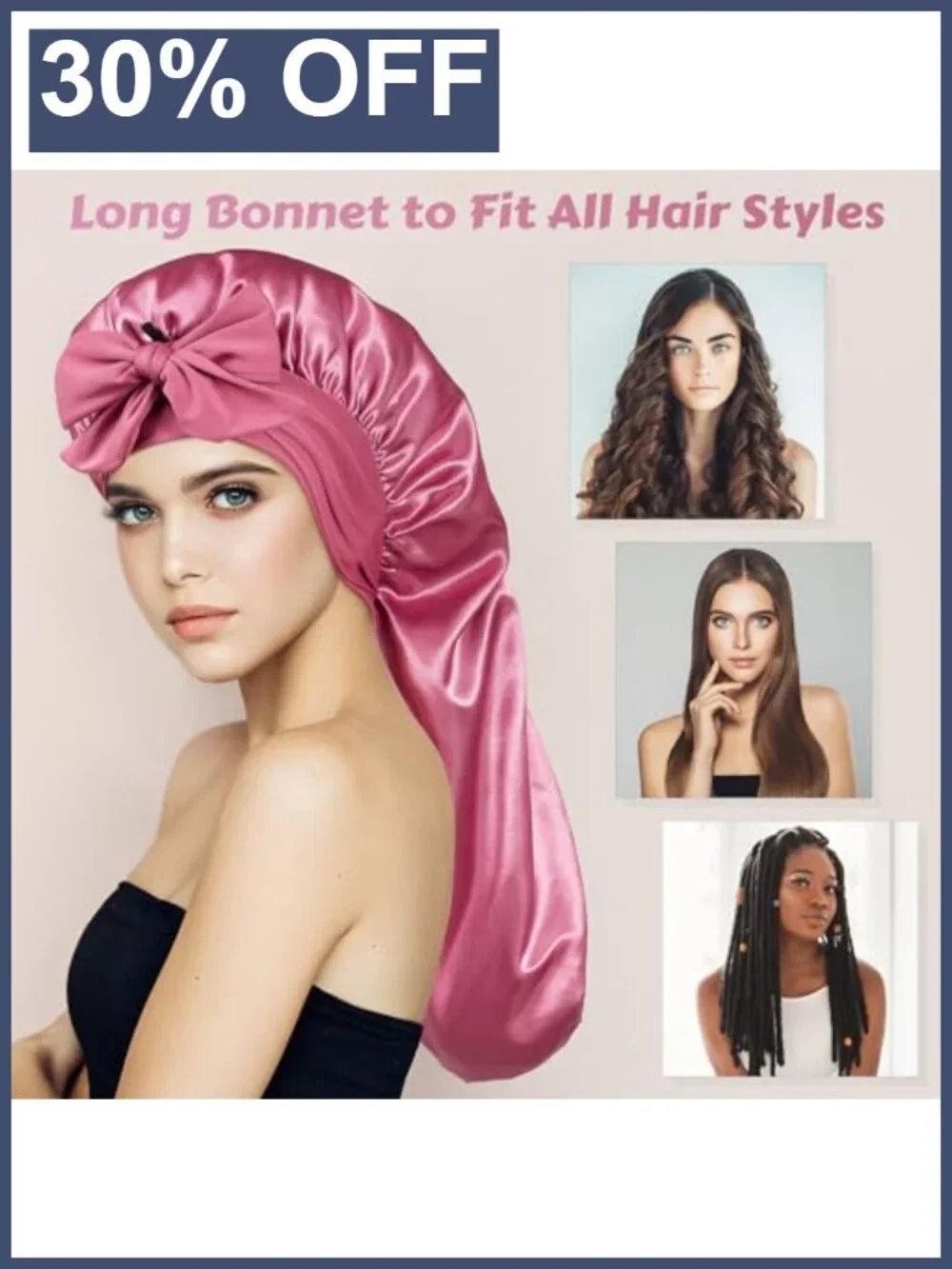 Long Satin Bonnet for Braids Curly Hair with Tie Adjustable Sleep Cap